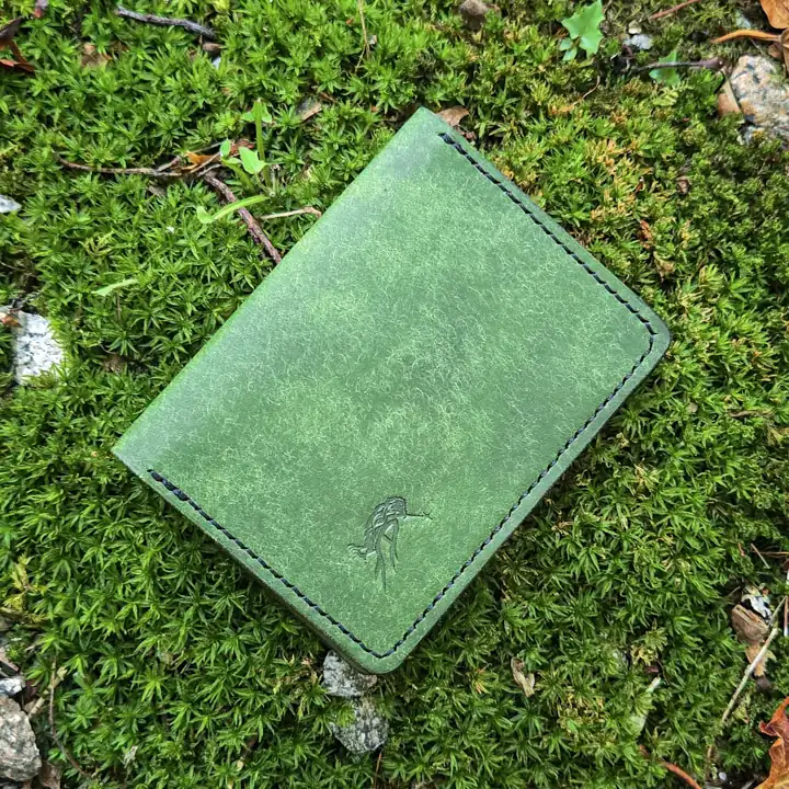 Moss-green card wallet — Rogue Artisan, East Vancouver